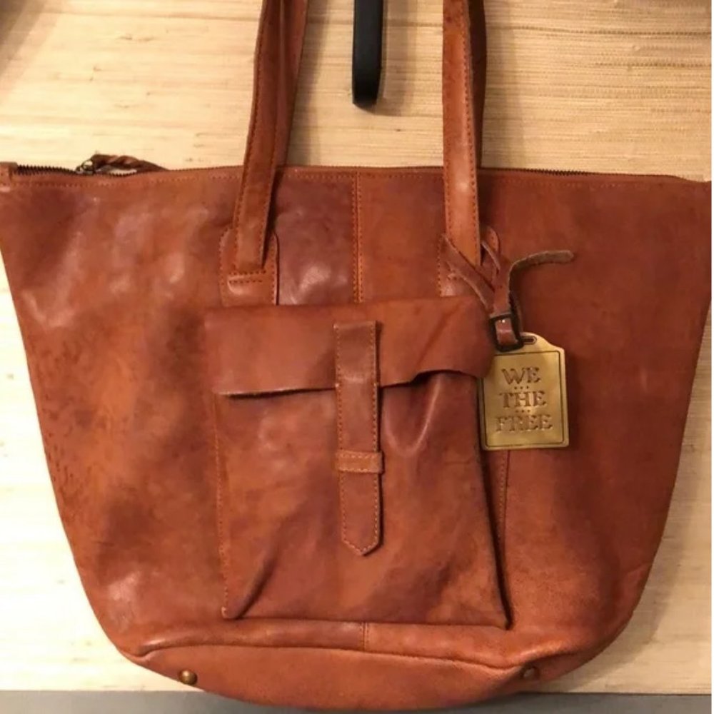 new FREE PEOPLE heritage leather tote bag in cognac large